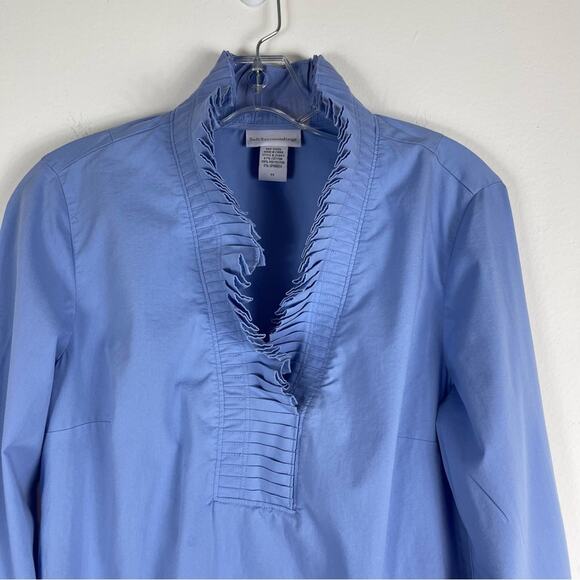 Soft Surroundings blue ruffle lightweight popover preppy shirt top PS - Picture 2 of 8